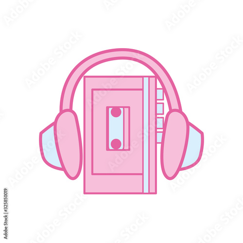 Isolated music headphone and walkman neon line and fill style icon vector design