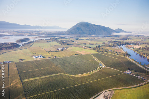 Aerial view of farm fields in Deroche,Mission, B.C. photo