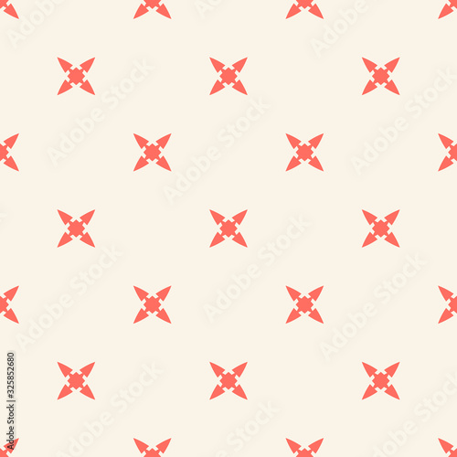 Vector abstract minimalist floral seamless pattern. Simple coral and white geometric background with small flowers, crosses. Subtle minimal ornament texture. Cute colorful design for decor, textile