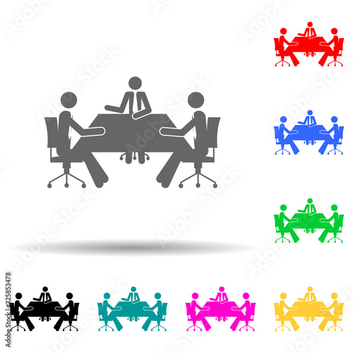 business discussion at the table multi color style icon. Simple glyph, flat vector of people in work icons for ui and ux, website or mobile application