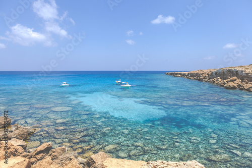 Seascape with azure sea and rocks, Ayia Napa Blue lagoon
