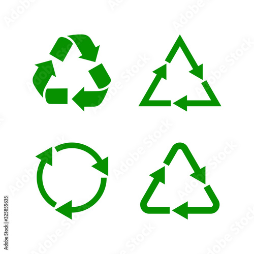 Recycled cycle arrows vector icon set illustration isolated on white background. Recycled eco vector icon.