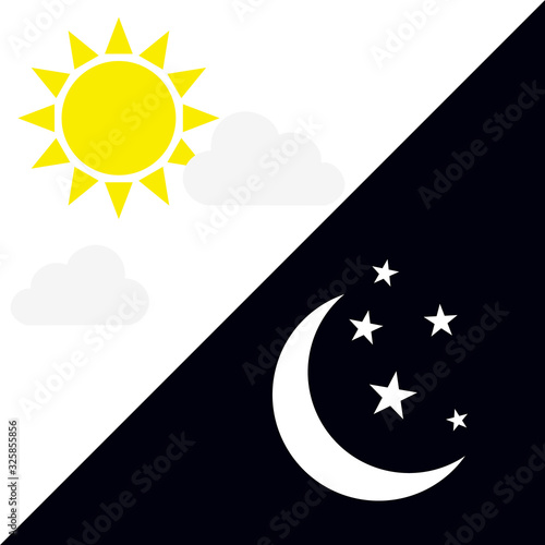 Vector illustration of day and night. Day night concept, sun and moon, day night icon
