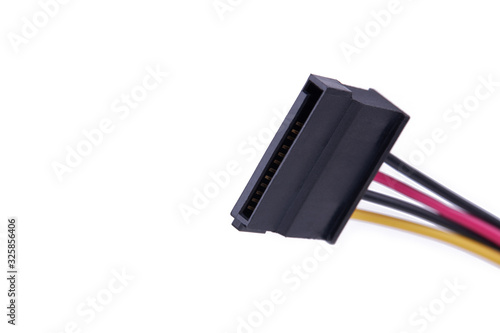 Serial ATA sata power plug for hardware isolated on a white background. sata transfer data interface. photo