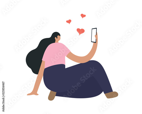 Happy Girl in Love talking on Phone