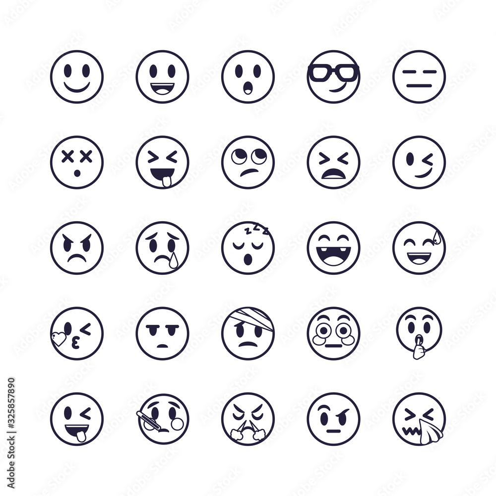 Emojis faces flat style icon set vector design Emojis faces flat style icon set vector design