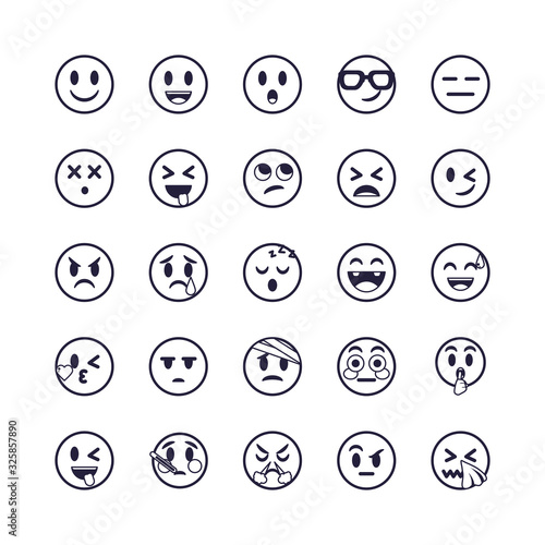 Emojis faces flat style icon set vector design