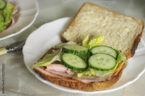 wholemeal ham and salad sandwich