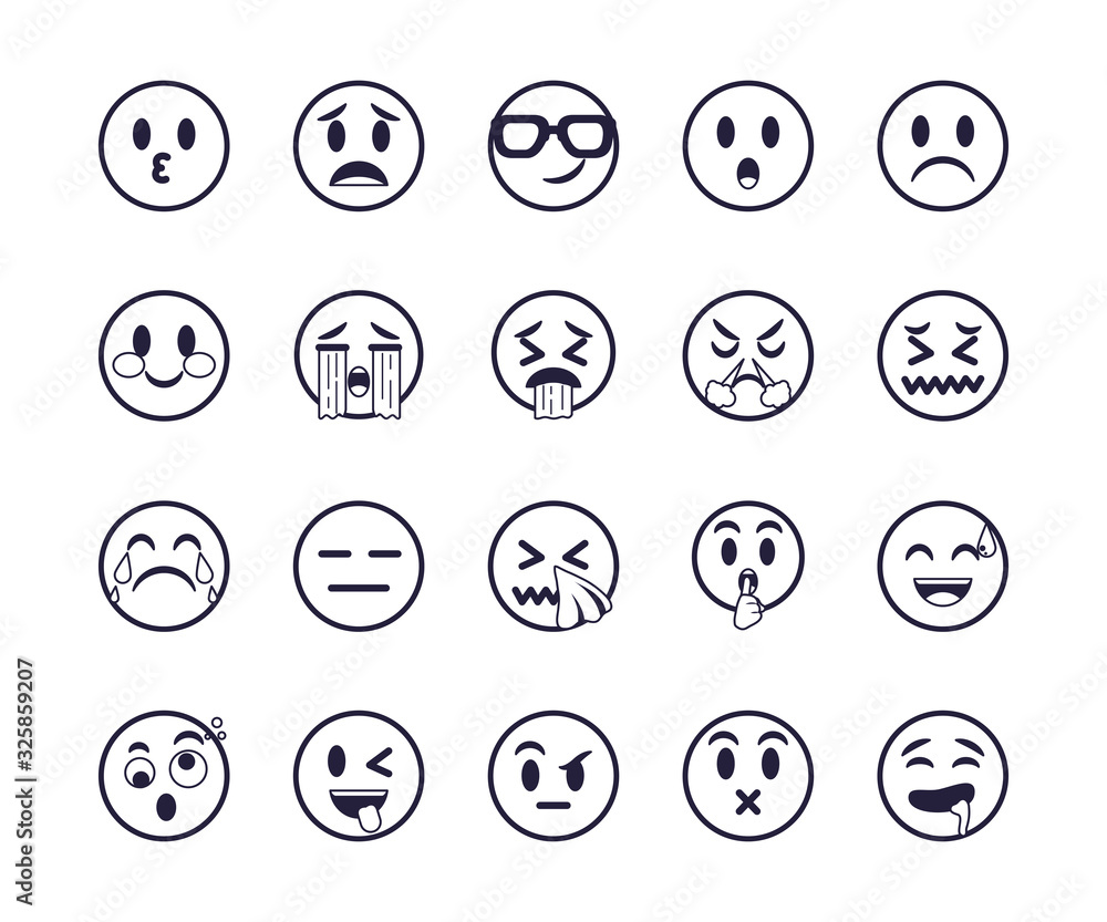 Emojis faces flat style icon set vector design Emojis faces flat style icon set vector design