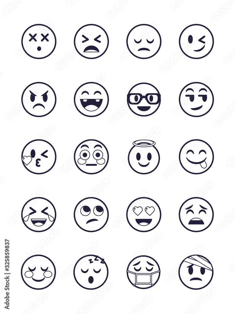 Emojis faces flat style icon set vector design Emojis faces flat style icon set vector design