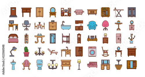 Isolated home line and fill style icon set vector design