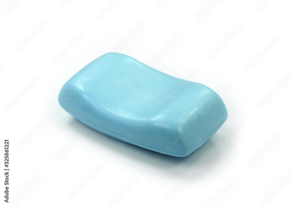 Bar Of blue Soap, Isolated, Single Object. Soap bar isolated on the white background.