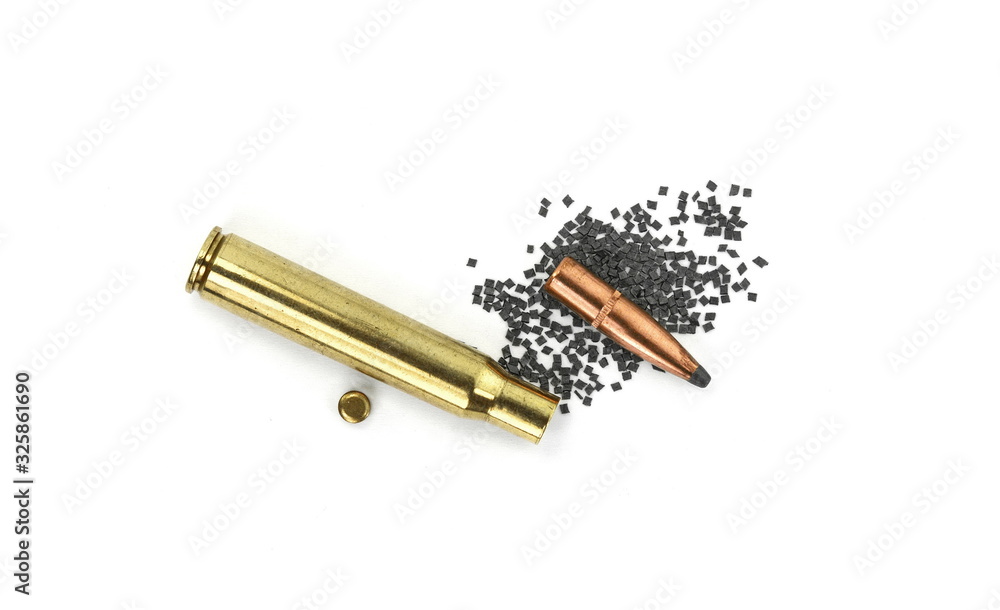 A rifle bullet with gun powder isolated A rifle bullet with gun powder isolated