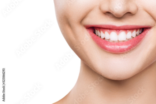 closeup of smile with white healthy teeth.