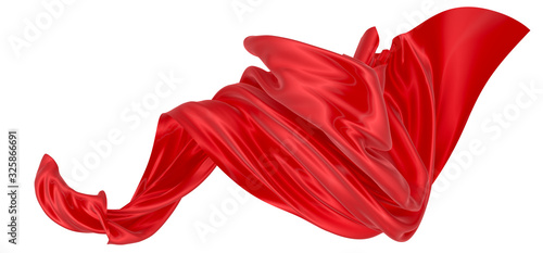 Beautiful flowing fabric of red wavy silk or satin. 3d rendering image.