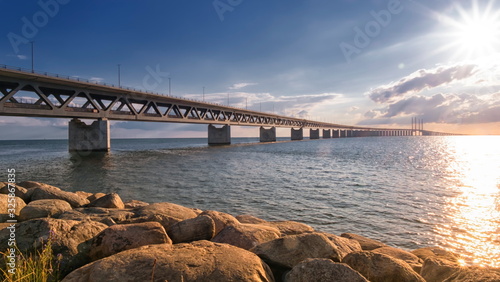 Photography Famous Oresundbron, the Oresund bridge between Copenhagen in Denmark and Malmo i
