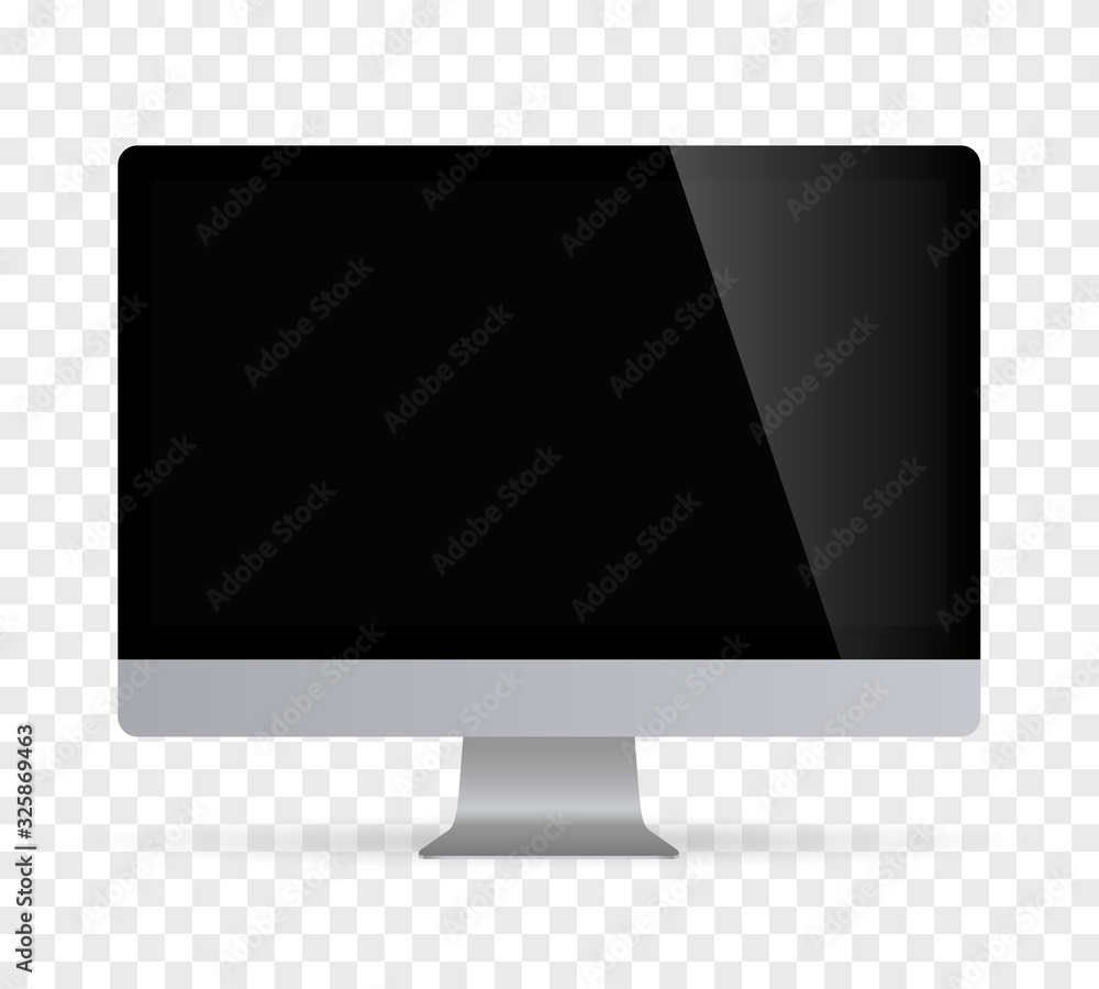 Realistic desktop computer monitor with black screen and checkerboard ...