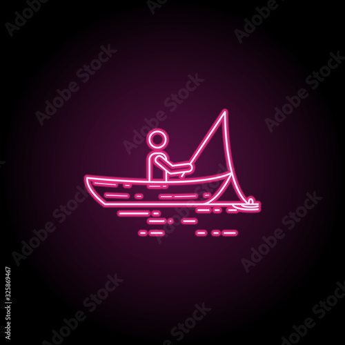 Go fishing in a boat icon. Simple thin line, outline vector of camping icons for ui and ux, website or mobile application