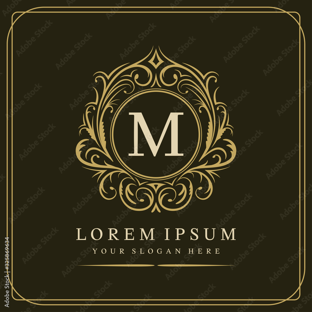 M letter vector logo template on brown background