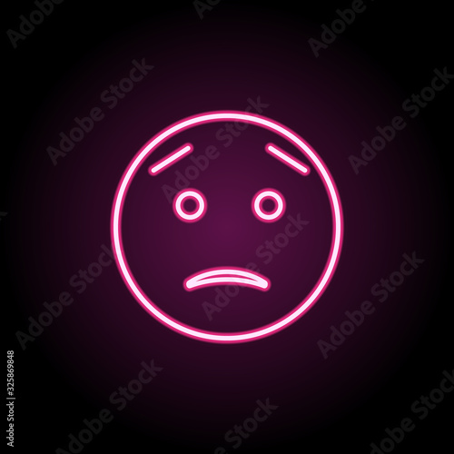 Concerned about neon icon. Simple thin line, outline vector of emoji icons for ui and ux, website or mobile application