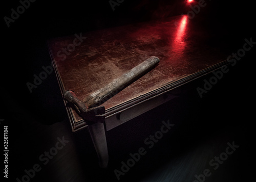 Naklejka Tool work concept. hammer and nails on dark table