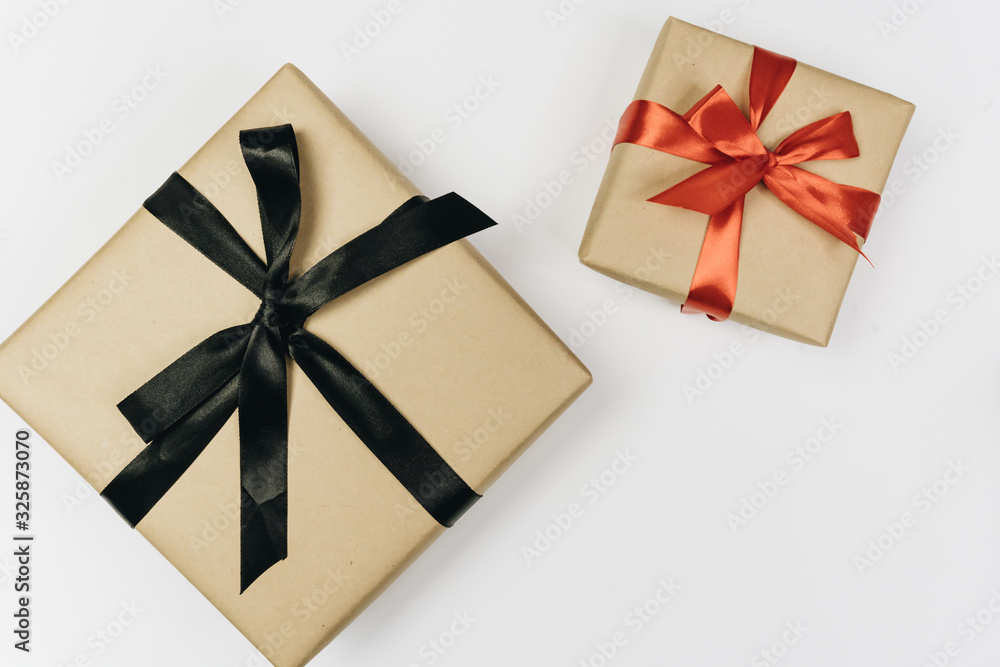 View of gift box isolated on white View of gift box isolated on white