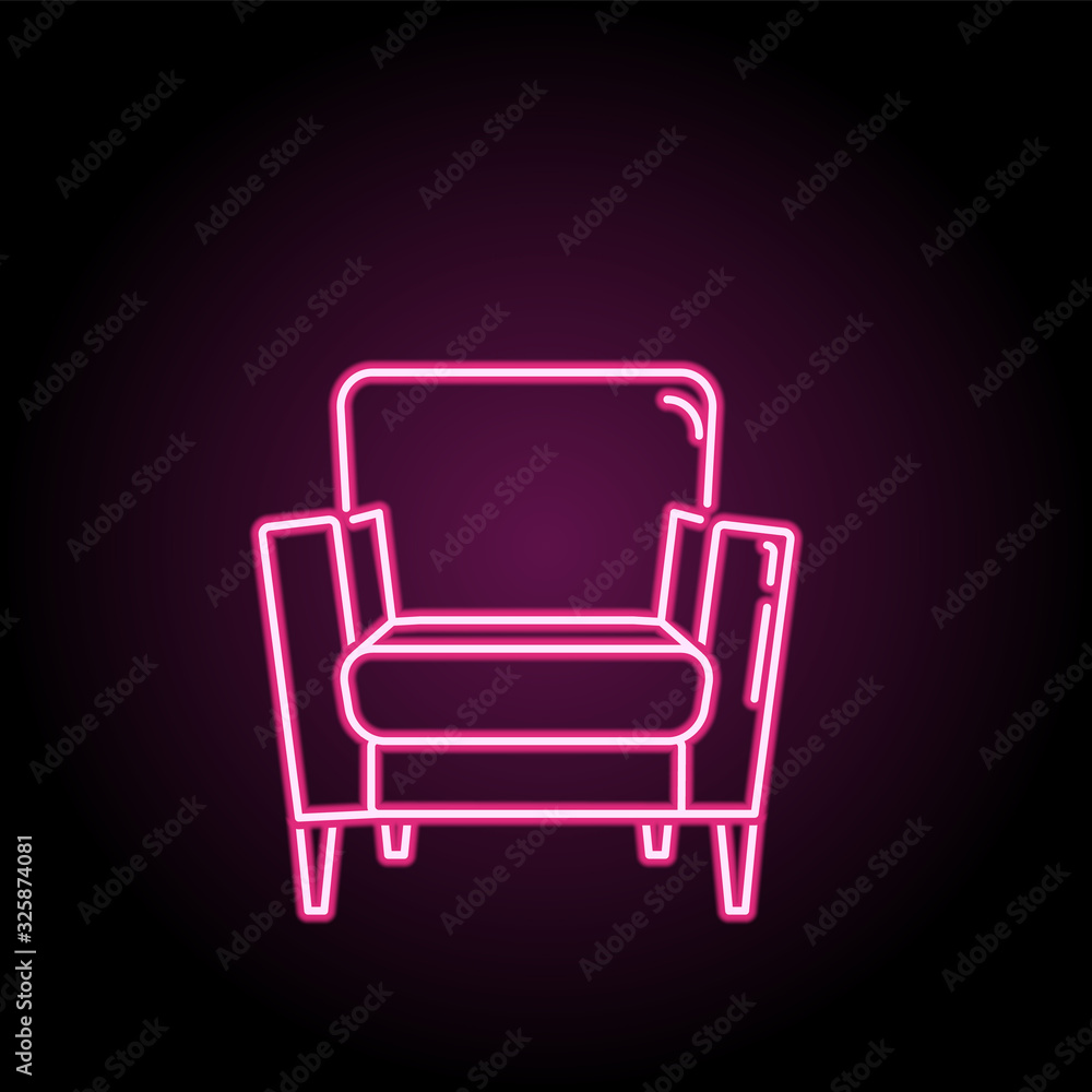 Armchair neon icon. Simple thin line, outline vector of household icons for ui and ux, website or mobile application Armchair neon icon. Simple thin line, outline vector of household icons for ui and ux, website or mobile application