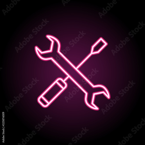 Screwdriver and wrench neon icon. Simple thin line, outline vector of web icons for ui and ux, website or mobile application
