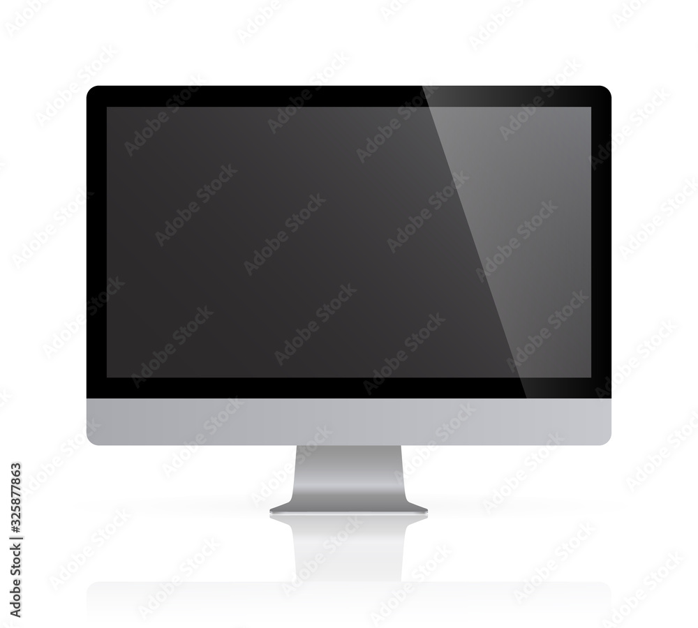 Realistic desktop computer monitor reflect with grey screen. Illustration vector illustrator Ai EPS Realistic desktop computer monitor reflect with grey screen. Illustration vector illustrator Ai EPS