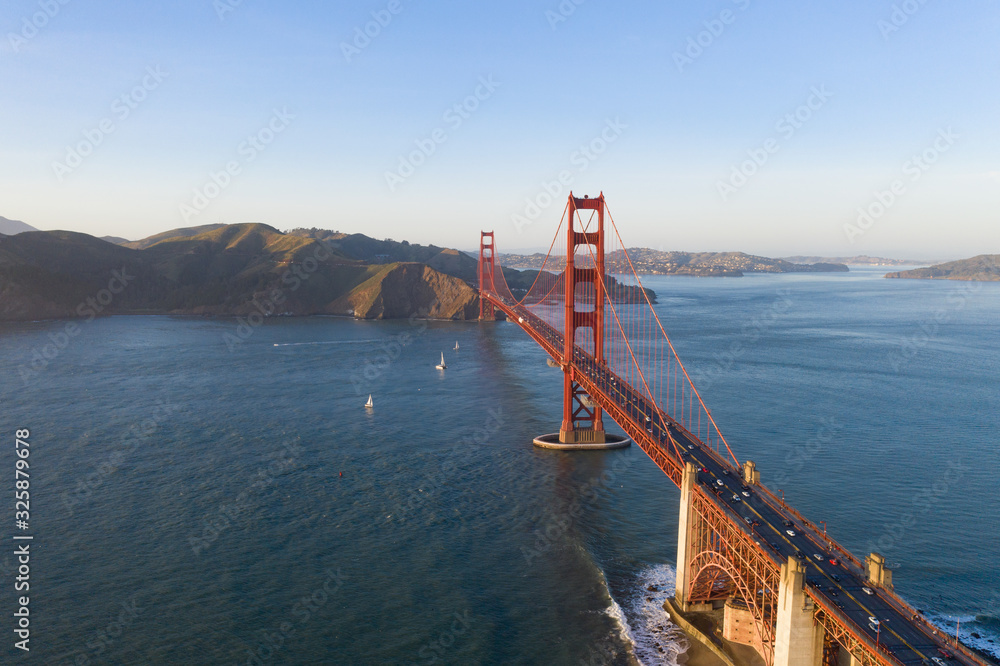 Fototapeta Golden Gate Bridge as seen from the air. Drone footage.