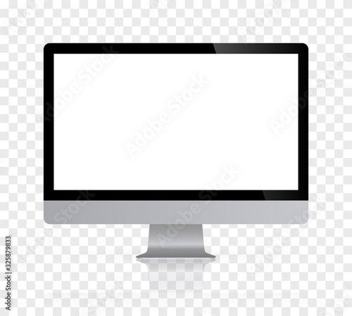 Realistic desktop computer monitor reflect with white screen and checkerboard background. Illustration vector illustrator Ai EPS