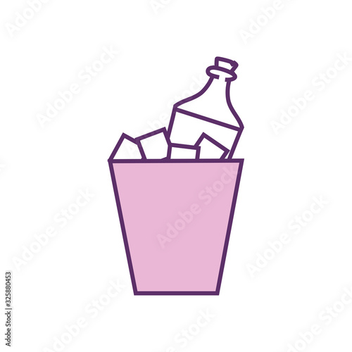 Isolated alcohol bottle inside ice bucket line fill style icon vector design