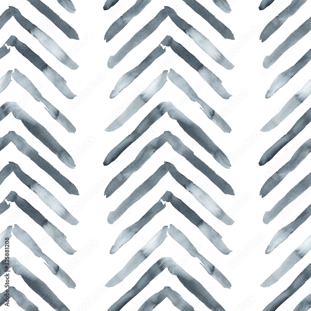 Seamless handdrawn herringbone pattern, watercolor illustration