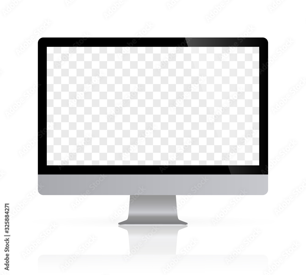 Realistic desktop computer monitor reflect with checkerboard screen and white background. Illustration vector illustrator Ai EPS Realistic desktop computer monitor reflect with checkerboard screen and white background. Illustration vector illustrator Ai EPS