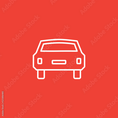 Car Line Icon On Red Background. Red Flat Style Vector Illustration