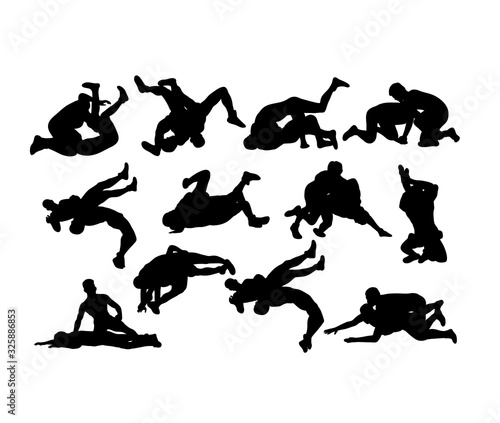Wrestling Sport Activity Silhouettes, art vector design