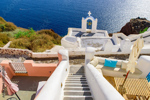 Stairs along the hills in Oia, Santorini, Greece