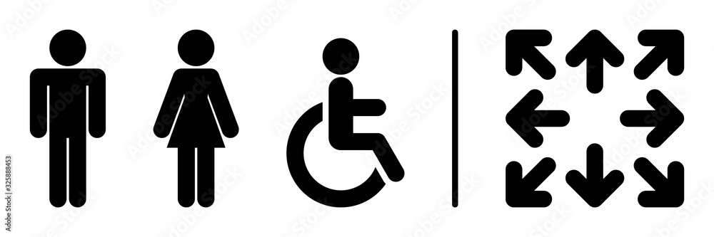 wc, toilet, restroom for men, women, male, female and disable sign logo set template wc, toilet, restroom for men, women, male, female and disable sign logo set template
