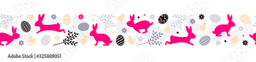 Easter bunny with easter eggs seamless pattern vector banner background isolated