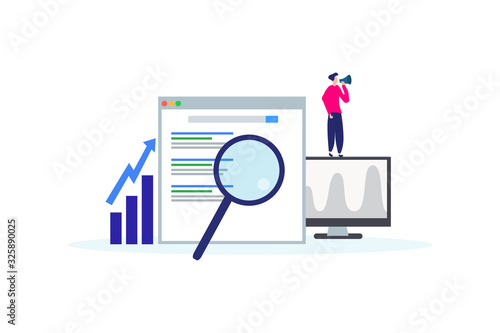 Keywording, SEO keyword research, keywords ranking illustration concept for web landing page template, banner, flyer and presentation