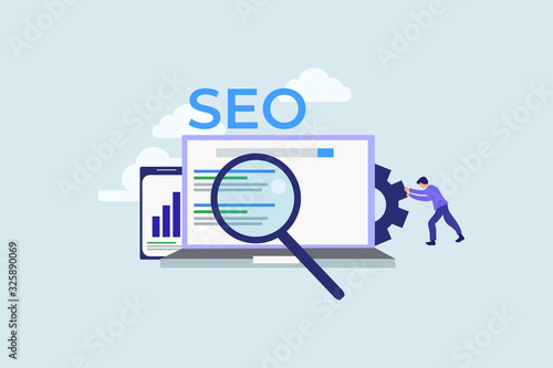 Keywording, SEO keyword research, keywords ranking illustration concept for web landing page template, banner, flyer and presentation