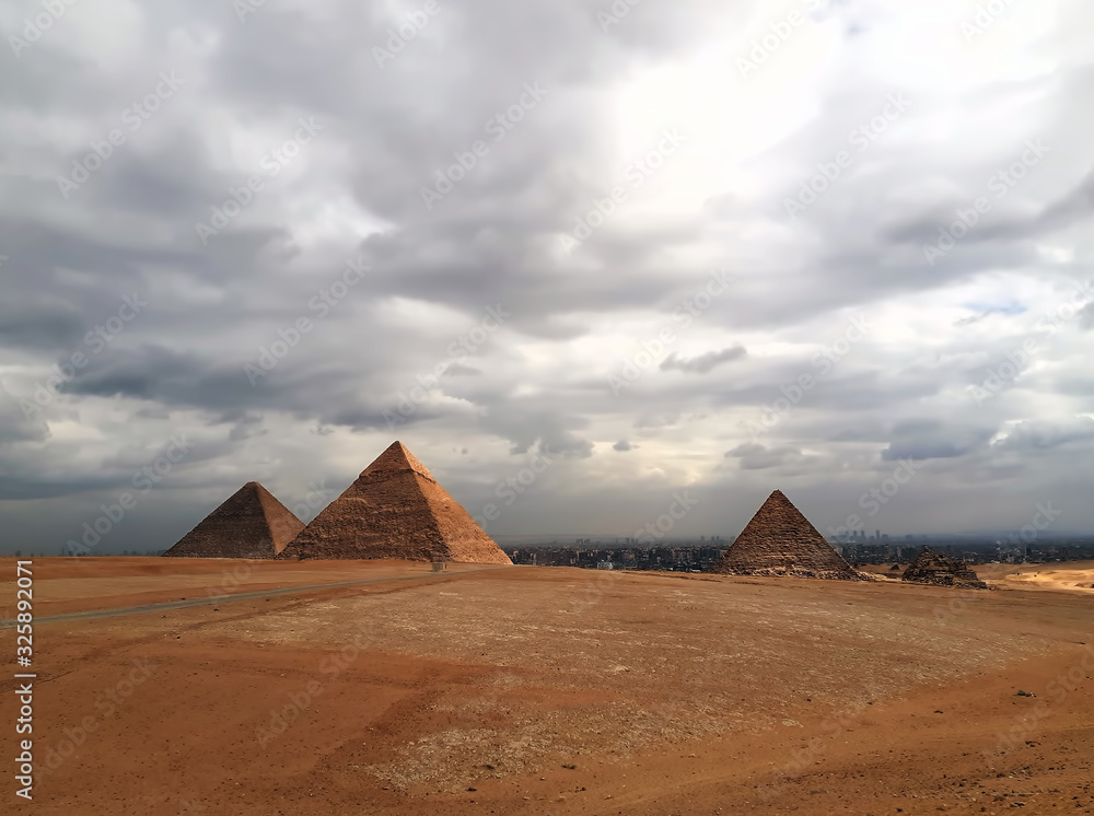 Pyramid at Egypt in the clouds
