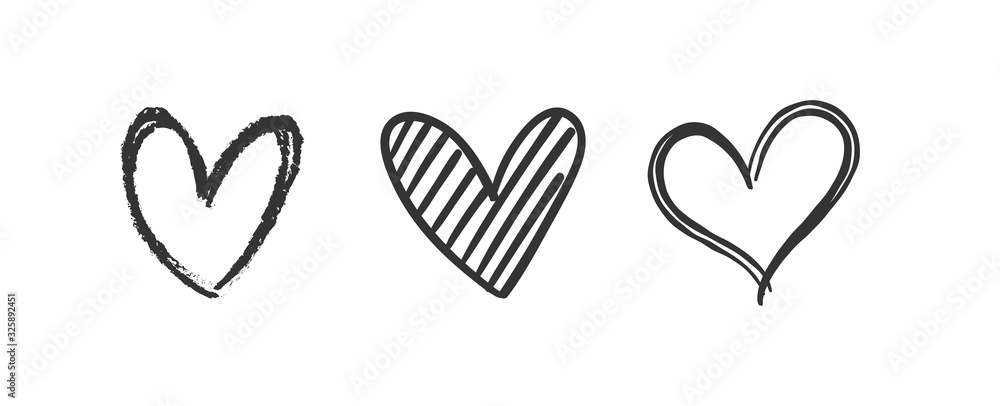 Heart doodles set. Hand drawn hearts collection. Romance and love illustrations. - obrazy, fototapety, plakaty 