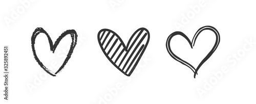 Heart doodles set. Hand drawn hearts collection. Romance and love illustrations.