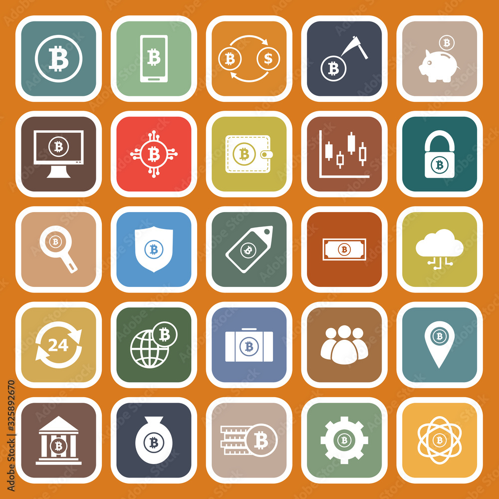 Bitcoin flat icons on orange background Bitcoin flat icons on orange background