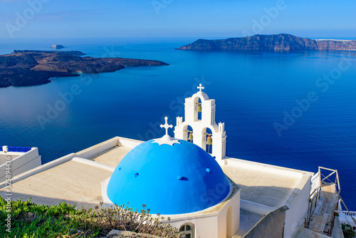 Three Bells of Fira  a Greek Catholic church in Fira  Santorini  Greece