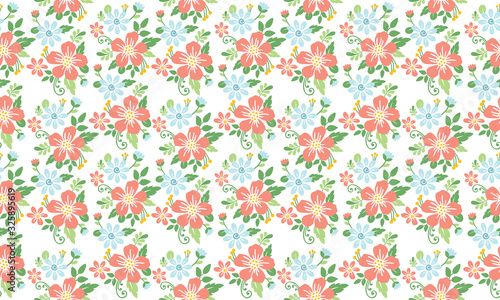 Beautiful flower pattern background for spring, with leaf and floral decor.