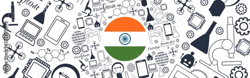 Innovation and technology concept. Circle frame with thin line icons. Flag of the India