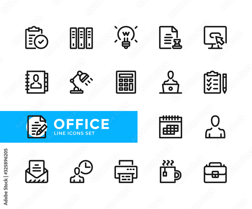Office vector line icons. Simple set of outline symbols, graphic design elements. Pixel Perfect Office vector line icons. Simple set of outline symbols, graphic design elements. Pixel Perfect