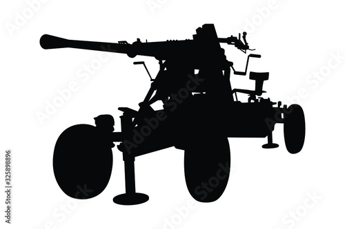 Anti aircraft cannon silhouette vector